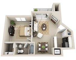 Floor plan for 1 bed, 1 bath, 550 sqft